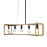 Camden Linear Pendant in Matte Black with Natural Raphia Rope