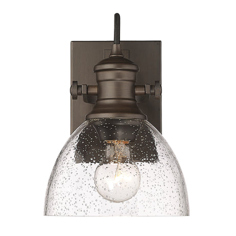 Hines 1-Light Bath Vanity in Rubbed Bronze with Seeded Glass