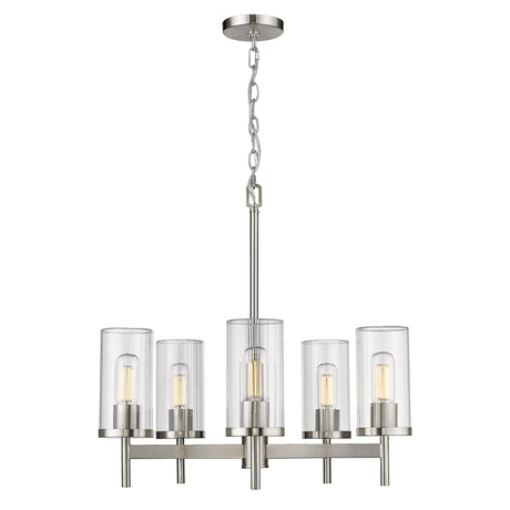 Winslett 5-Light Chandelier in Pewter with Ribbed Clear Glass Shades
