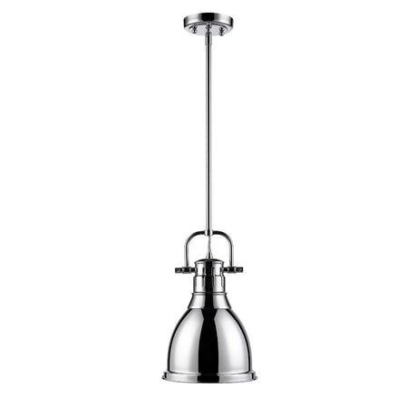 Duncan Small Pendant with Rod in Chrome with a Chrome Shade