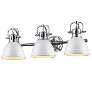 Duncan 3 Light Bath Vanity in Chrome with a White Shade
