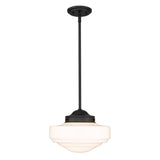 Ingalls Medium Pendant in Matte Black with Vintage Milk Glass Shade
