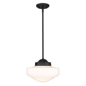 Ingalls Medium Pendant in Matte Black with Vintage Milk Glass Shade