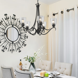 Parrish 5 Light Chandelier in Matte Black with Seeded Glass