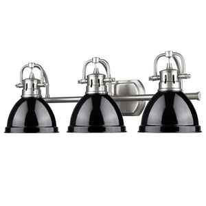 Duncan 3 Light Bath Vanity in Pewter with a Black Shade