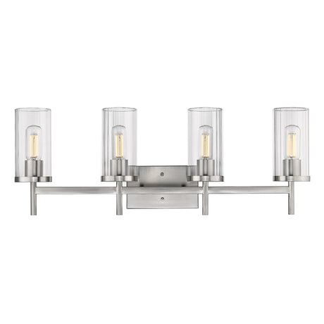 Winslett 4-Light Bath Vanity in Pewter with Ribbed Clear Glass Shades