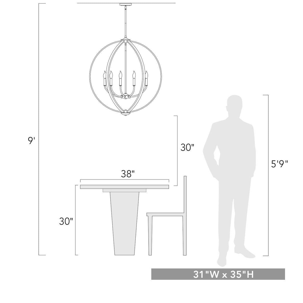 Colson PW 9 Light Chandelier in Pewter