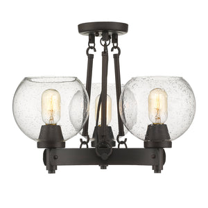 Galveston Semi-Flush in Rubbed Bronze with Seeded Glass
