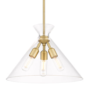 Malta 3 Light Pendant in Brushed Champagne Bronze with Clear Glass Shade