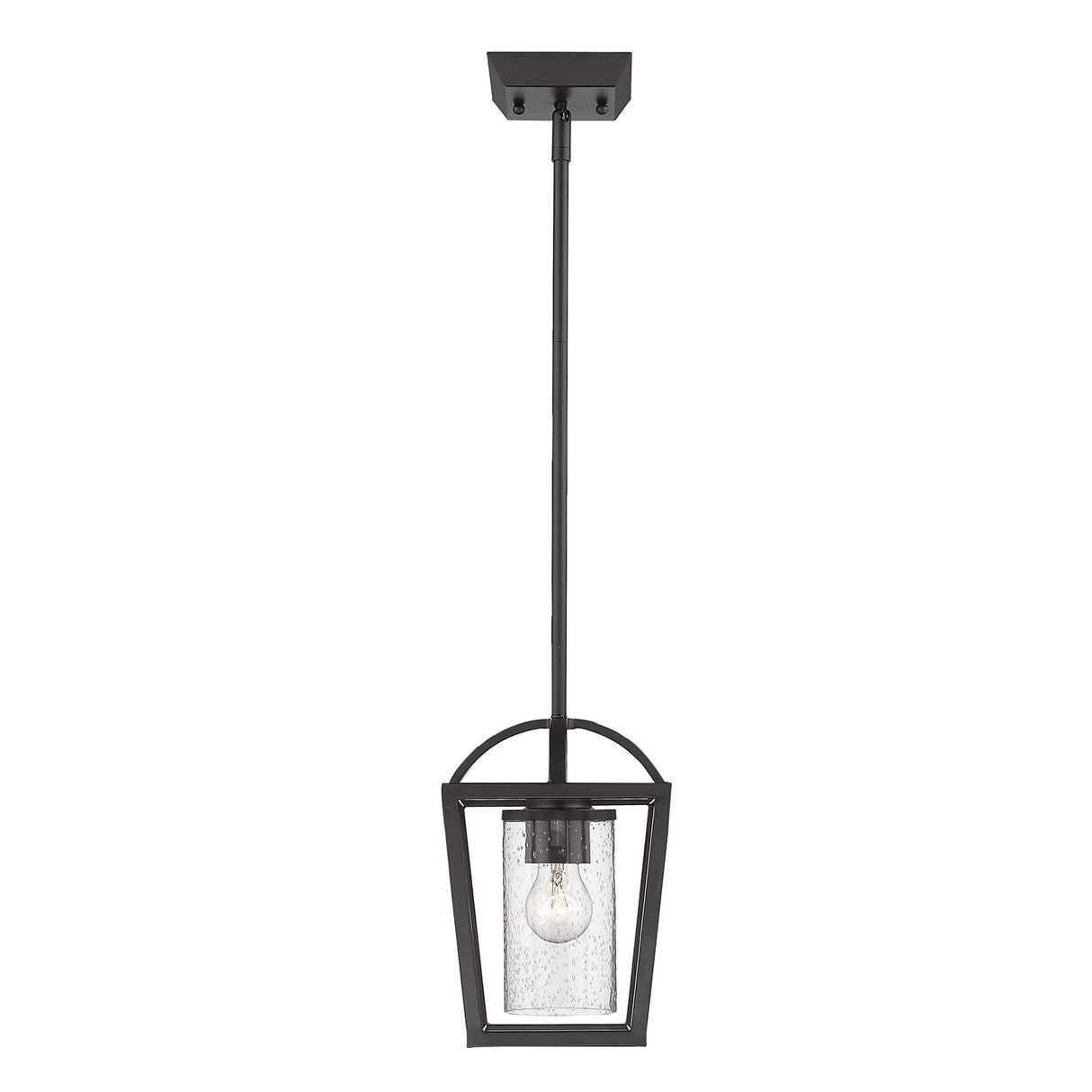 Mercer Mini Pendant in Matte Black with Matte Black accents and Seeded Glass