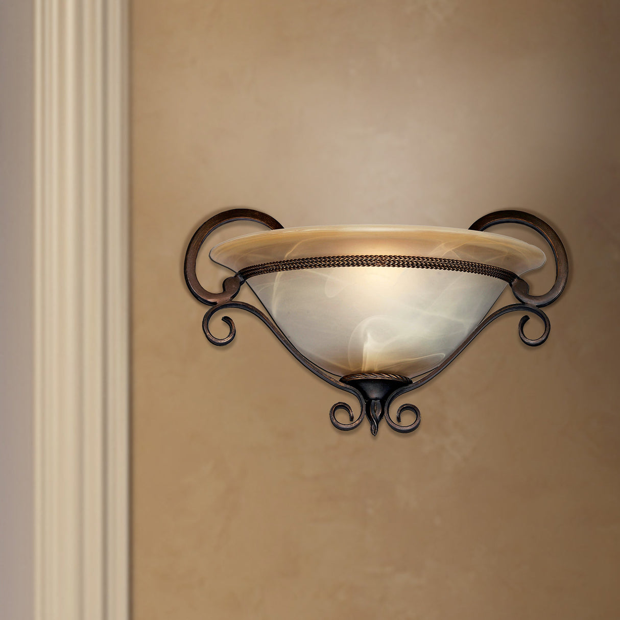 Meridian 1 Light Wall Sconce in Golden Bronze with Antique Marbled Glass