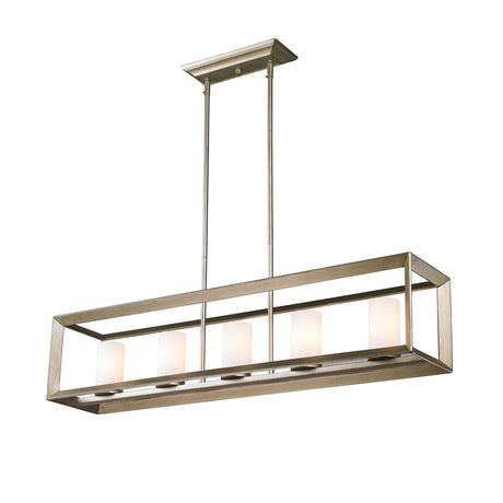 Smyth 5 Light Linear Pendant in White Gold with Opal Glass