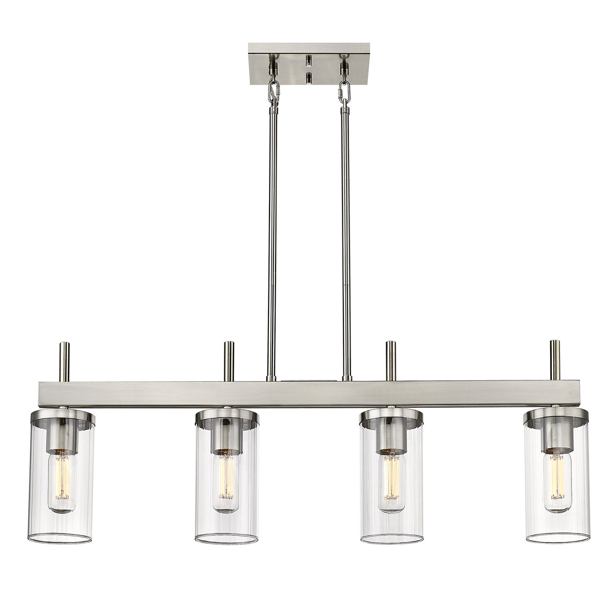 Winslett Linear Pendant in Pewter with Ribbed Clear Glass Shades