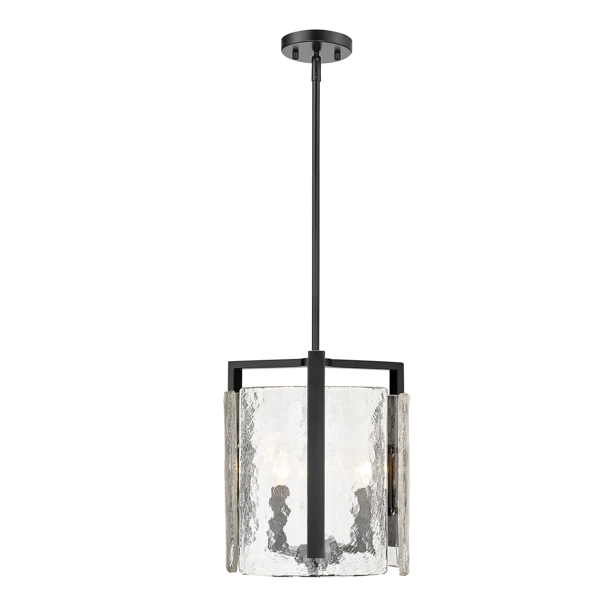 Aenon 3-Light Pendant in Matte Black with Hammered Water Glass Shade