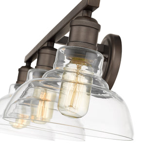 Carver 3 Light Bath Vanity in Rubbed Bronze with  Clear Glass Shade