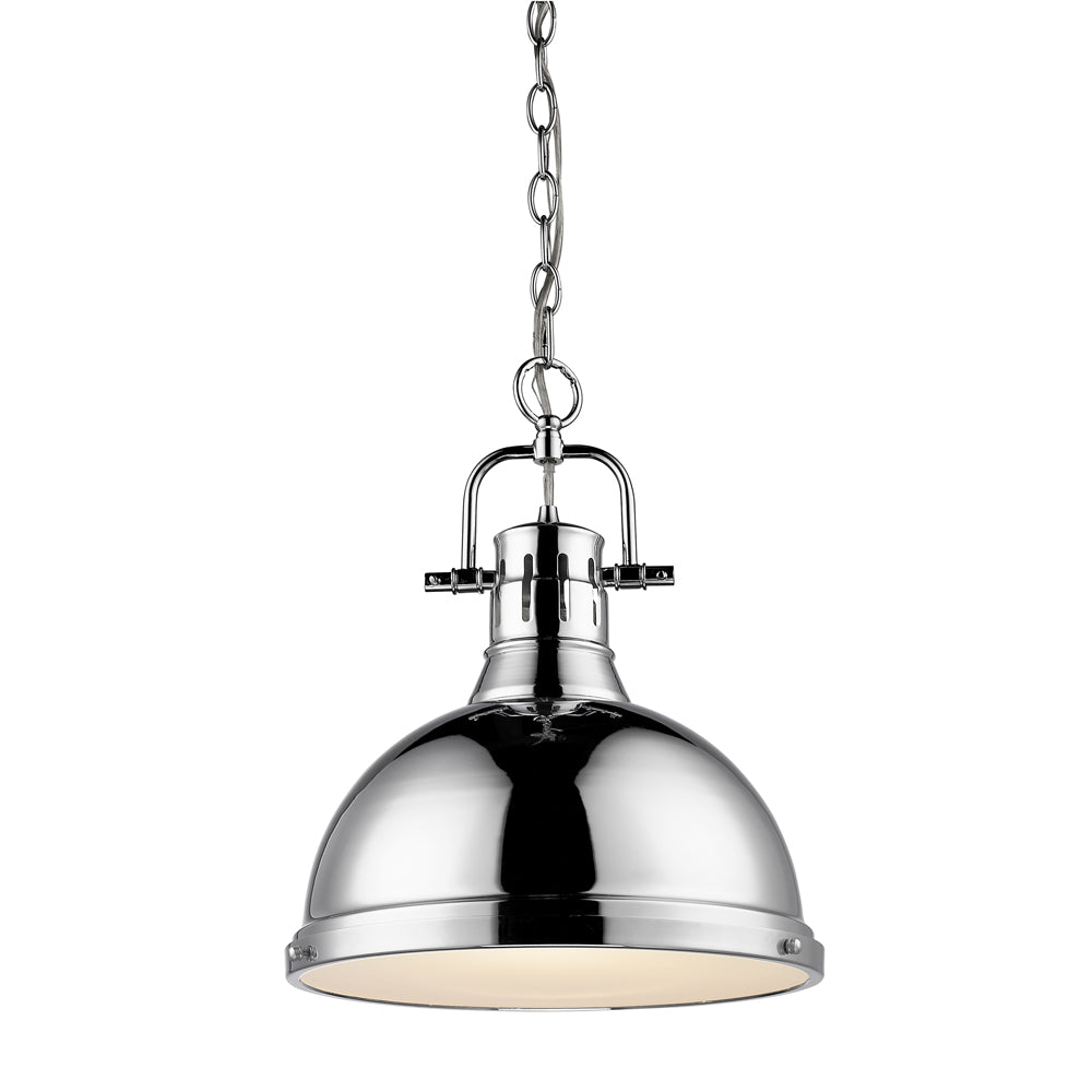 Duncan 1 Light Pendant with Chain in Chrome with a Chrome Shade