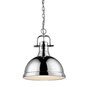 Duncan 1 Light Pendant with Chain in Chrome with a Chrome Shade