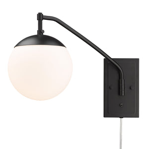 Glenn BLK 1 Light Articulating Wall Sconce in Matte Black with Opal Glass Shade