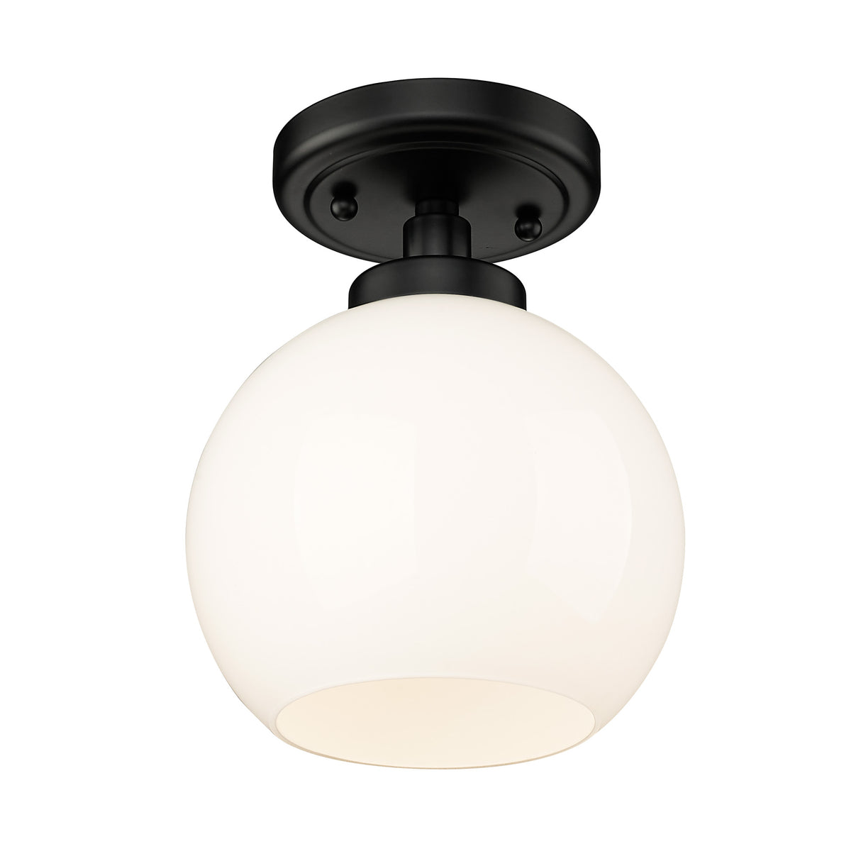 Galveston BLK Flush Mount in Matte Black with Vintage Milk Glass Shade