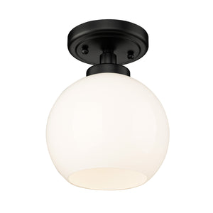Galveston BLK Flush Mount in Matte Black with Vintage Milk Glass Shade