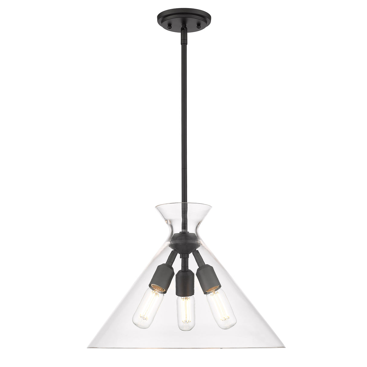 Malta 3 Light Pendant in Matte Black & Clear Glass