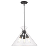 Malta 3 Light Pendant in Matte Black & Clear Glass