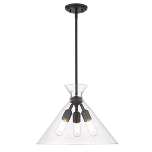 Malta 3 Light Pendant in Matte Black & Clear Glass