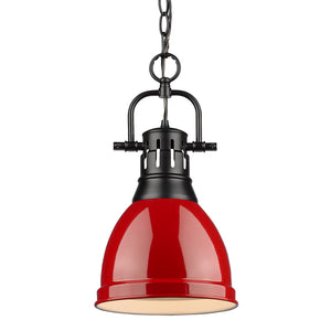 Duncan Small Pendant with Chain in Matte Black with a Red Shade
