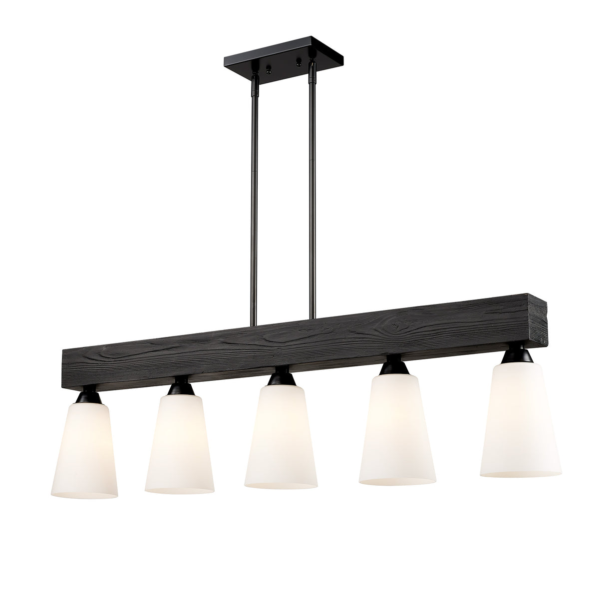 Neela Linear Pendant in Matte Black with Opal Glass Shade