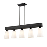 Neela Linear Pendant in Matte Black with Opal Glass Shade