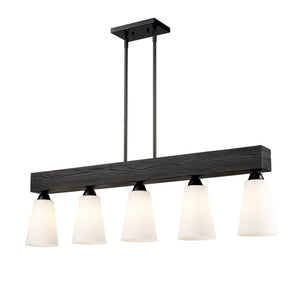 Neela Linear Pendant in Matte Black with Opal Glass Shade