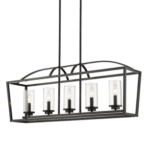 Mercer Linear Pendant in Matte Black with Matte Black Accents and Clear Glass Shades