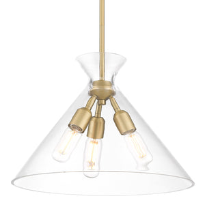 Malta 3 Light Pendant in Brushed Champagne Bronze with Clear Glass Shade