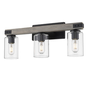 Lowell 3-Light Bath Vanity in Matte Black with Clear Glass Shade