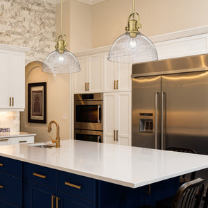 Hines Large Pendant in Brushed Champagne Bronze with Seeded Glass Shades