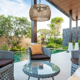 Piper 3 Light Pendant - Outdoor in Natural Black with Maple All-Weather Wicker Shade