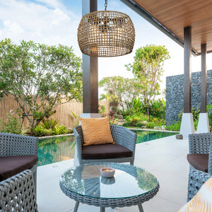 Piper 3 Light Pendant - Outdoor in Natural Black with Maple All-Weather Wicker Shade
