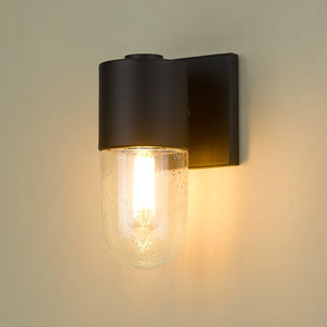 Ezra 1 Light Wall Sconce - Outdoor in Natural Black with Seeded Glass Shade