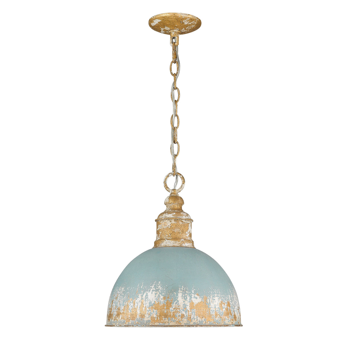 Alison Medium Pendant in Vintage Gold with Teal Shade