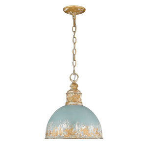 Alison Medium Pendant in Vintage Gold with Teal Shade
