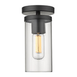 Winslett Semi-Flush in Matte Black with Ribbed Clear Glass Shade