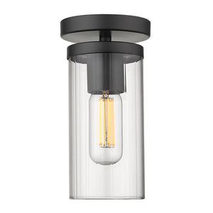 Winslett Semi-Flush in Matte Black with Ribbed Clear Glass Shade