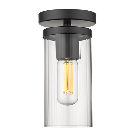 Winslett Semi-Flush in Matte Black with Ribbed Clear Glass Shade