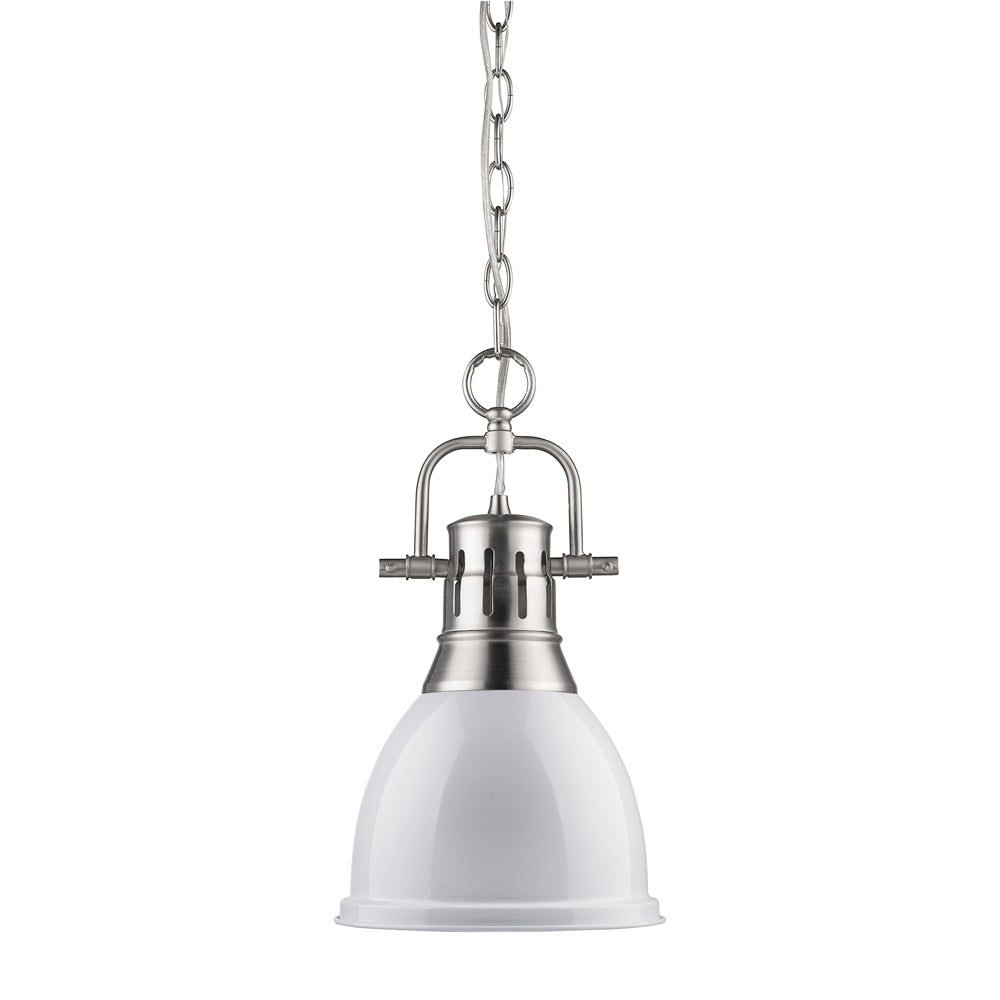 Duncan Small Pendant with Chain in Pewter with a White Shade
