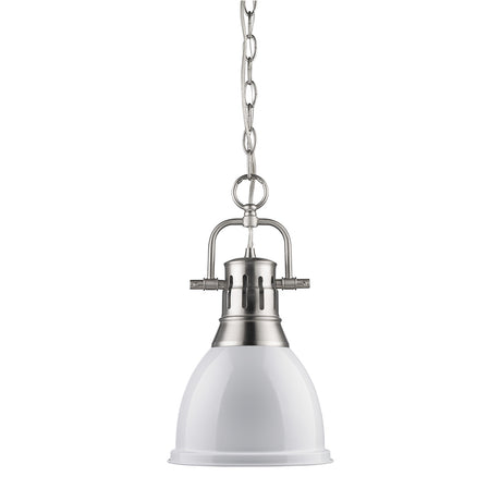 Duncan Small Pendant with Chain in Pewter with a White Shade