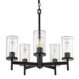 Winslett 5-Light Chandelier in Matte Black with Ribbed Clear Glass Shades