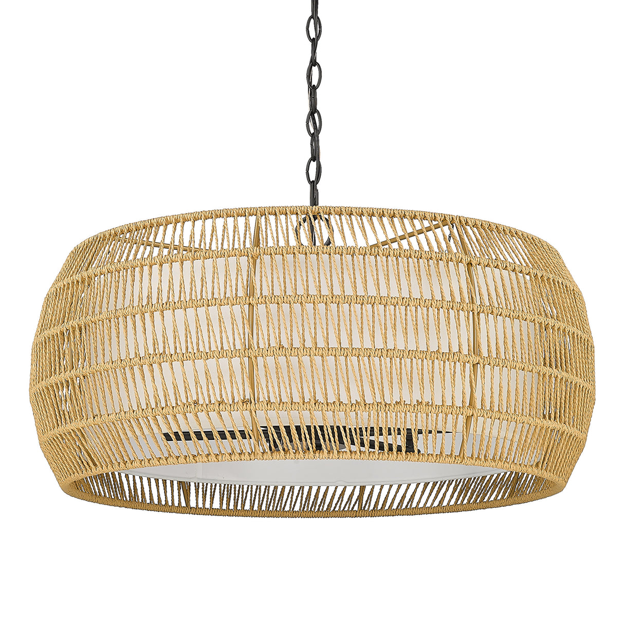 Everly 6 Light Chandelier in Matte Black with Natural Rattan Shade