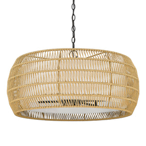 Everly 6 Light Chandelier in Matte Black with Natural Rattan Shade