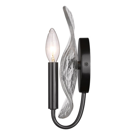 Samara 1 Light Wall Sconce in Matte Black with Hammered Water Glass Shade