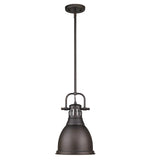 Duncan Small Pendant with Rod in Rubbed Bronze with a Rubbed Bronze Shade